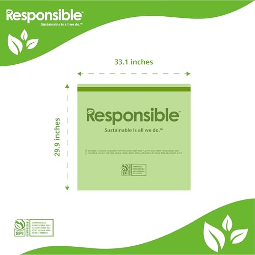 Responsible Products Kitchen Bin Liners, Certified Compostable, Heavy Duty Multipurpose Food Scrap Bags, Made from Compostable Materials (30 Gallon Drawstring, 30 Gallon (42 Count)) - size: 30 Gallon (42 Count), style: 30 Gallon Drawstring