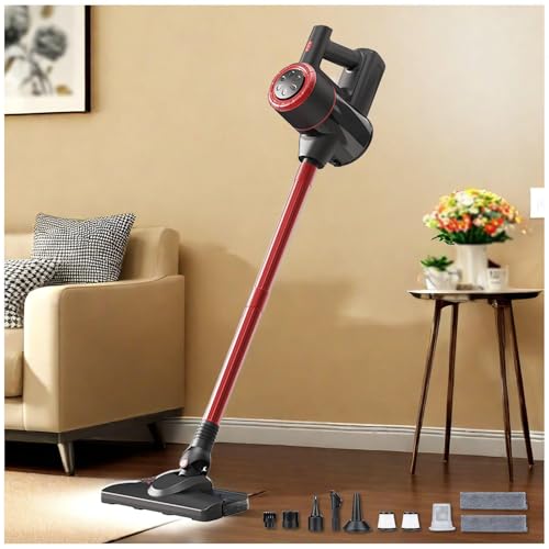Lightweight Cordless Cordless Mop 5 in 1, 18Kpa, 8000mah Battery, Cordless Stick Vacuum Cleaner Self-Standing Vacuum and Mop Combo for Carpet, Hard Floor, Pet Hair,Red - color: Red