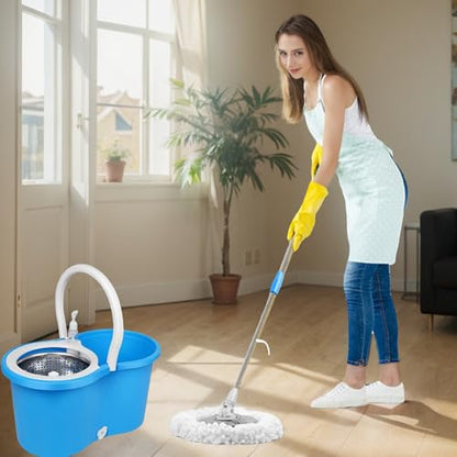 Spin Mop and Bucket with Wringer Set, 360° Spinning Mop Bucket System with 3 Microfiber Mop Replacement Heads Refills,56" Stainless Steel Extended Handle for Floor Cleaning Home(20QT) (Green) (Blue) - color: Blue