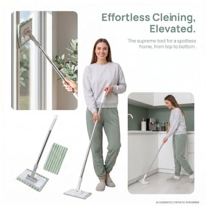Mini Mop, Touch-Free Cloth Release Hands-Free Multi-Purpose Flat Mop with One-Click Press Lock, Use Thin Wipes or Soft Cloths, 39 in. Handle, Wet or Dry Tool for Small Spaces, 5 Cloths