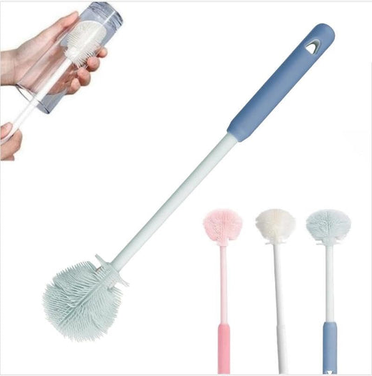 12.4" Silicone Bottle Brush, 3-in-1 Ergonomic Long Handled Cleaning Cup Brush,Water Bottle Cleaner,Deep Cleaning for Baby Bottles,Glassware, Narrow Neck Containers (Blue) - color: Blue