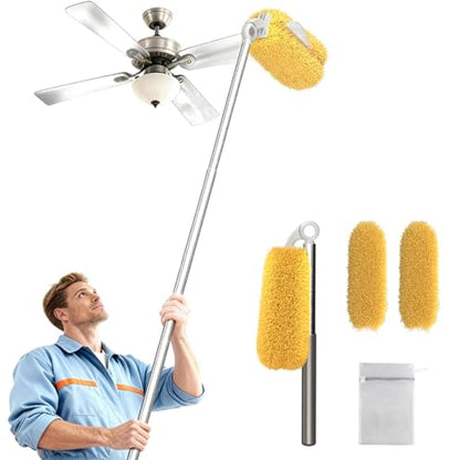 Long Handle Dusters for Cleaning with 2 Replacement Heads, Washable Cleaning Duster Kit with Laundry Mesh Bag, Cobweb Duster, Extendable Dusting Tool for Home and Office