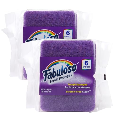 Fabuloso Scratch-Free Kitchen Dish Sponges Purple Cellulose Scrubber Sponge Scouring Pad Dishes Pots Pans Counters and Sinks Tough on Messes 4.25 x 2.75 x 1.25 in 6 Count 2 Pack Kitchen Cleaning - color: Purple, size: 6 Count (Pack of 2)
