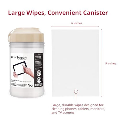 Easy Screen Cleaning Wipes, Electronic Screen Cleaning, Laptops, Monitors, Phone, Tablet, TV Screen Cleaning Wipe, 70 Wipes per Canister, Large 9"x 6" Durable Wipe - size: 1 Count (Pack of 70)