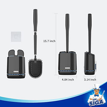MR.SIGA Toilet Bowl Brush and Holder, Durable and Flexible Bristles, Wall Mounted Toilet Brush for Bathroom Cleaning, Black, 1 Pack - color: Black, size: 4.8"L x 3.1"W x 15.7"H