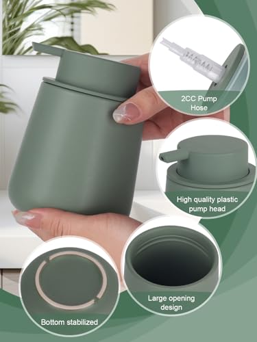 INGOFIN Ceramic Lotion Dispenser - 12oz Refillable Hand Soap Dispenser Bathroom, Modern Liquid Dispenser with Pump, Dish Dispenser for Kitchen, Matte Green - color: Matte Green -Liquid