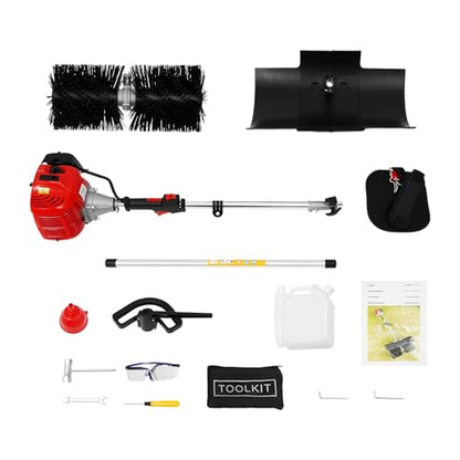 2-Stroke 1700W Gas Power Snow Sweeping Broom,52cc Handheld Sweeper,Single Cylinder Walk Behind Handheld Sweeper,Cleaning Driveway Turf Lawns Power Brush Lawn Sweeper Cleaner Tools