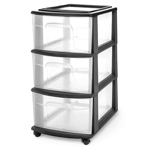 HOMZ 3-Drawer Storage Cart, Plastic Home and Office Organizer, Black Frame - color: Black, size: 1 Pack