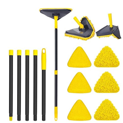 Newly Upgraded Wall Mop with 82 Inches Long Handle, 180° Folding Wall Cleaner Triangle Mop with Squeegee, 3-in-1 Ceiling Cleaning Tool with 6 Replacement Pads for Wall, Baseboards, Ceiling, Floor - color: Yellow