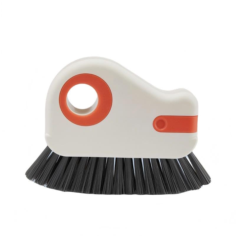Multifunctional 2 in 1 Groove Cleaning Brush with Scraper & Dustpan - Window Track Cleaner Tool for Glass Door Tracks, Sills, Sliding Doors - Grout Brush for Narrow Gaps, Tiles, Bathroom - Orange