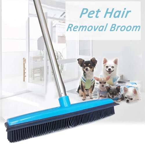 Three-Section Telescopic Pole Carpet Delinting Broom, Pet Hair Removal Broom, Multi-Surface Squeegee Rubber Broom, Extendable Rubber Broom Pet Hair Remover for Carpet Couch (Black) - color: Black