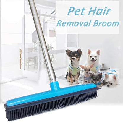 Three-Section Telescopic Pole Carpet Delinting Broom, Pet Hair Removal Broom, Multi-Surface Squeegee Rubber Broom, Extendable Rubber Broom Pet Hair Remover for Carpet Couch (Black) - color: Black
