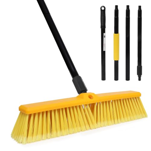 KLEEN HANDLER 18" Push Broom with 61" Long Extendable Metal Handle with Threaded Plastic Screw for Deck Driveway Garage Yard Patio Warehouse Hard Floor Cleaning - style: 18" Push Broom