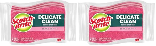 Scotch-Brite Gentle Clean Delicate Scrub Sponges, for Washing Dishes and Cleaning Kitchen, 3 Scrub Sponges (Pack of 2)