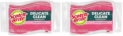 Scotch-Brite Gentle Clean Delicate Scrub Sponges, for Washing Dishes and Cleaning Kitchen, 3 Scrub Sponges (Pack of 2)