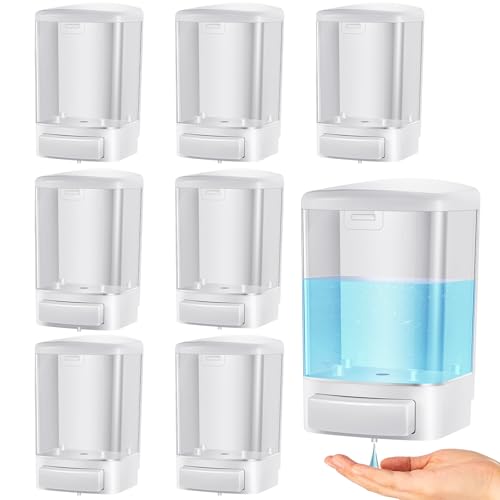 Hushee 8 Pcs Plastic Wall Mounted Soap Dispenser Commercial Manual Soap Containers Wall Dispenser for Kitchen Shower Hotel Liquid Shampoo Gel Chamber (33.8 oz 1000 ml,White) - color: White, size: 33.8 oz 1000 ml