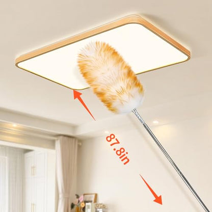 Feathers Duster,Long Telescoping Lambswool Dusters with Stainless Steel Extension Pole Up to 87.8" for Cleaning High Ceiling Fan, High Ceilings,Furniture,Hard to Reach Areas - size: 87.8inch