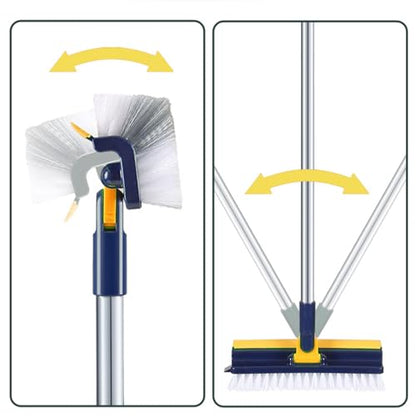 Generic Grout Scrub Brush with 42"" Long Handle Double-Sided Floor Scrub Brush V-Shape Grout Cleaner with Squeegee 180° Rotating for Tile Floors, Baseboards, Wall, Navy - color: Navy