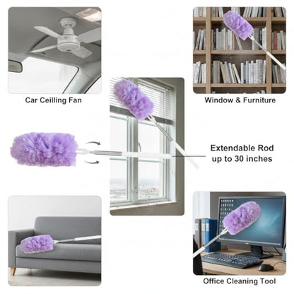 Microfiber Duster for Cleaning, Extendable Pole, Up to 30 Inch Reachable, Cleaning Tools for Car, Ceiling Fan, Window, Furniture, Office(Purple) - color: Purple