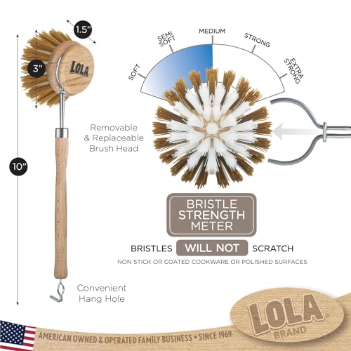LOLA -The Original - Dishwashing & Vegetable Brush, Hardwood w/Poly Fiber Bristles, Reusable, Sustainable, Has EZ-Grip Handle - 1 Count - color: Wood, size: 1 Count