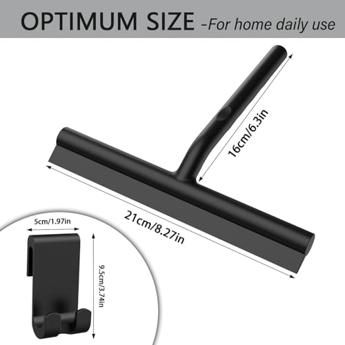 All-Purpose Stainless Steel Shower Squeegee for Bathroom, Kitchen, Shower, Floor Cleaning with Adhesive Hook Sturdy Handle, Professional Cleaners, Window Cleaning for Window Squeegee (Black) - color: Black