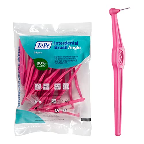 TePe Interdental Brush Angle, Angled Dental Brush for Teeth Cleaning, Pack of 25, 0.40 mm, Extra-Small/Small Gaps, Pink, Size 0 - color: Pink