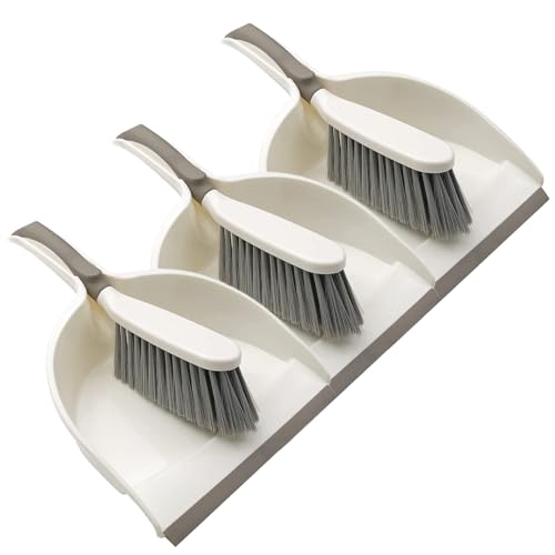 Dust Pan, Dustpan and Brush Set, Small Dust Pan and Brush Set, Hand Broom and Dustpan for Home, Handheld Angled Dust Pans and Brooms are Daily Cleaning Tools, 3 Pack Beige Brown - size: 3set