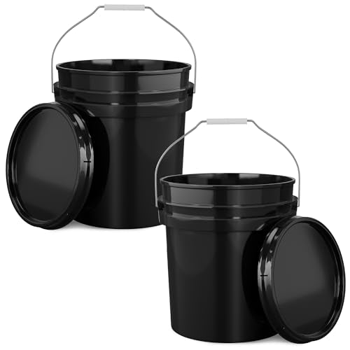 EconoHome 5-Gallon Black Bucket Pail Container with Lid | Metal Handles with Plastic Grip | Easy Stack and Store | Heavy-Duty, Approx 90 MIL, Extra Durable | Food Grade | BPA Free - 2 Pack - color: Black, size: 2 Pack