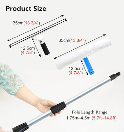 Professional Window Washing Squeegee Kit, Household Window Cleaner & Duster Kit with Extension Pole, Glass Cleaning Tools for Windows & Mirrors(1.75-4.5m(5.7-14.8ft)) - size: 1.75-4.5m(5.7-14.8ft)