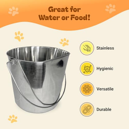 1 Quart Heavy Duty Stainless Steel Flat Side Bucket | Durable Food & Water Pail for Dogs, Cats, Kennels, Cages and Critter Crates | Multi-Purpose Bucket - size: 1 Quart - Not Hooked
