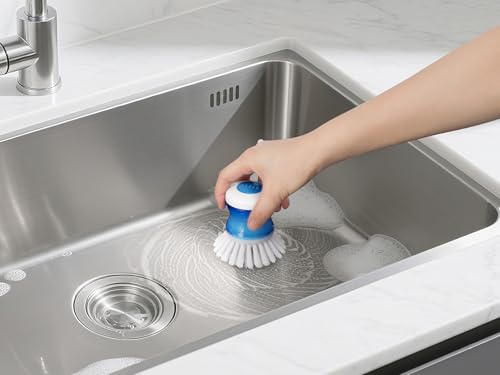 Dish Brush with Soap Dispenser, Firm Bristles Dish Scrubber for Pots, Pans & Sink Cleaning, 2 Pack - color: White 2 Pack