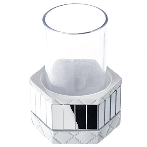 Creative Scents Quilted Mirror White Bathroom Accessories Set - Decorative 4 Piece Bathroom Set - Mirrored Bathroom Accessory Set Includes: Soap Dispenser, Toothbrush Holder, Tumbler & Soap Dish - style: 4 Piece Set