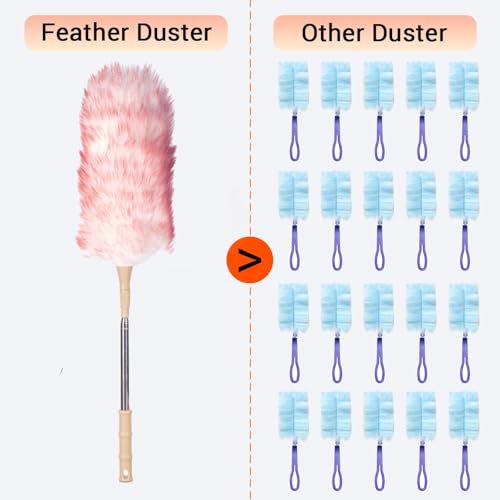 Lambswool Duster Extendable 22–55 Inch Natural Wool Duster with Flexible Head for Ceilings Furniture Blinds Electronics Washable Reusable-Red - color: Red
