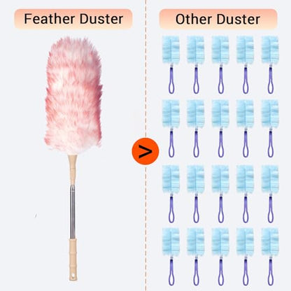 Lambswool Duster Extendable 22–55 Inch Natural Wool Duster with Flexible Head for Ceilings Furniture Blinds Electronics Washable Reusable-Red - color: Red