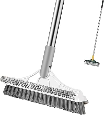 Bloame Cleaning Brush, 3 in 1 Floor Scrub Brush with, 180° Rotating Long Handle Soft Scraper for Cleaning Bathroom Glass Patio Kitchen (Gray) - color: Gray