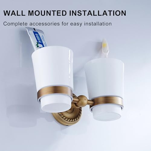 Antique Bronze Double Toothbrush Holder for Bathroom Tumble Holder Wall Mounted - color: Double Toothbrush Holder