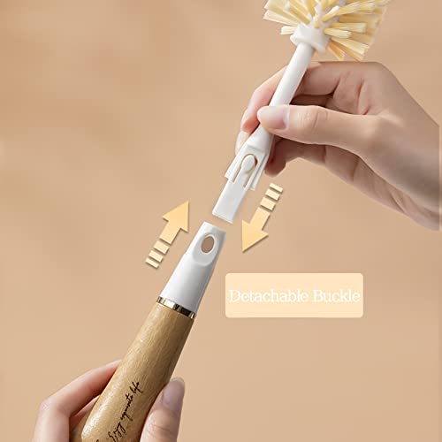 4-in-1 Kitchen Dish Brush Set,Bamboo Handle Crevice Brush with Storage Holder,Interchangeable Brush Heads,and Cleaning Tools for Bottles,Dishes,and Corners