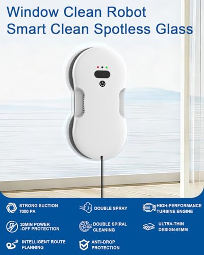 Window Cleaning Robot, Automatic Window Cleaner Robot with Dual Spray, Edge Detection, Intelligent Path Planning, 3000pa Strong Suction, Anti-Drop Protection for Glass