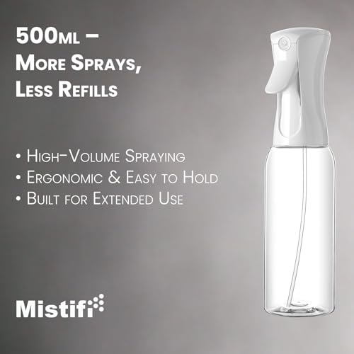 Mistifi Spray Plastic Bottle for Hair, Ultra Fine Mist, Water Mister for Hairstyling, Cleaning, Plants, Pets cleaning 17 oz/500ml, clear bottle - size: 16.9 Ounces