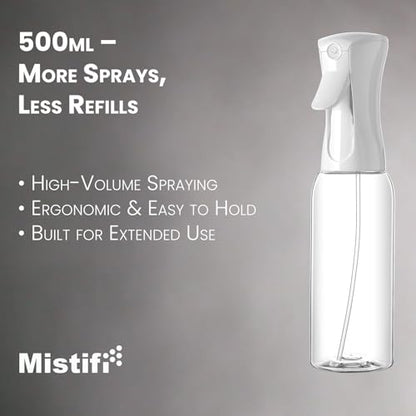 Mistifi Spray Plastic Bottle for Hair, Ultra Fine Mist, Water Mister for Hairstyling, Cleaning, Plants, Pets cleaning 17 oz/500ml, clear bottle - size: 16.9 Ounces