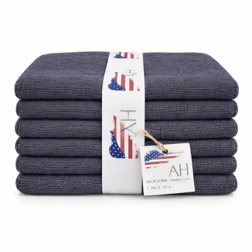 Ameri-Homes Premium Microfiber Cleaning Cloths 12 x 12 Inches, 400 GSM, Soft & Absorbent, Scratch-Free Lint-Free Cleaning Towels for Kitchen, Car, Glass & Home (Pack of 6) (Gray) - color: Gray