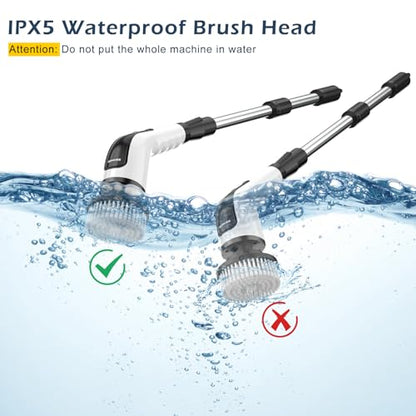 Bomves Electric Spin Scrubber, Cordless Cleaning Brush Scrubber for Home, Multi Replaceable Brush Heads-90Mins Work Time, 3 Adjustable Size, 2 Speeds for Bathroom Shower Bathtub Glass Car