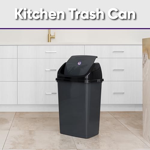 Superio Kitchen Trash Can 13 Gallon with Swing Lid, Plastic Tall Garbage Can Outdoor and Indoor, Large 52 Qt Recycle Bin and Waste Basket for Home, Office, Garage, Patio, Restaraunt (Grey/Black) - size: 13 Gallon, style: 1 Pack