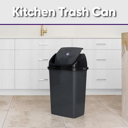 Superio Kitchen Trash Can 13 Gallon with Swing Lid, Plastic Tall Garbage Can Outdoor and Indoor, Large 52 Qt Recycle Bin and Waste Basket for Home, Office, Garage, Patio, Restaraunt (Grey/Black) - size: 13 Gallon, style: 1 Pack