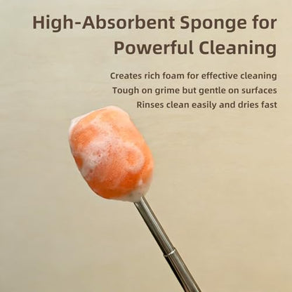 4-in-1 Portable Bottle Brush Cleaner Set, Water Bottle Cleaning Brush with Long Extendable Handle, Sponge Cup Brush, Rim & Crevice Brush, Travel Case for Baby Bottles, Tumblers, Glassware