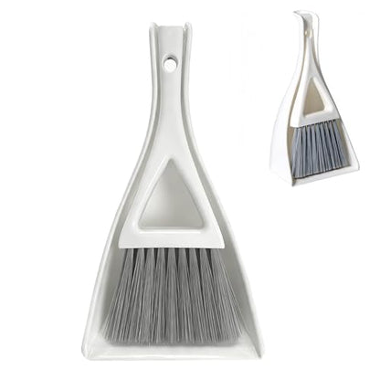 Dust Pan Broom Brush Dustpan -Mini Broom and Dustpan Combo Set, Handheld Sweeper Cleaning for Tables, Keyboards, Guinea Pig Cage, and Cat Litter, etc. (White) - color: White