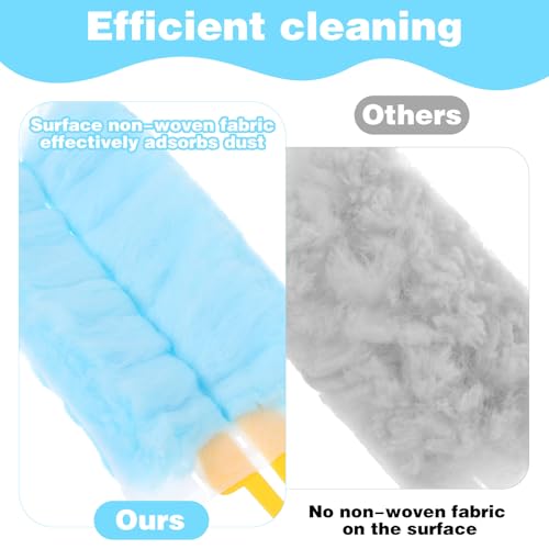 Long Duster with 60 Count Electrostatic Duster Refills, 2-Sided Blue Disposable Dusting Cloths & Adjustable Retractable Handle for Multi-Surface Cleaning, Furniture, Blinds, Ceiling Fans