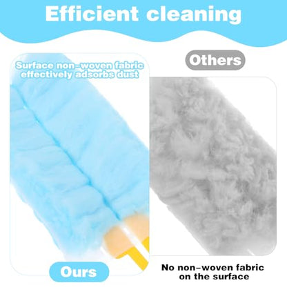 Long Duster with 60 Count Electrostatic Duster Refills, 2-Sided Blue Disposable Dusting Cloths & Adjustable Retractable Handle for Multi-Surface Cleaning, Furniture, Blinds, Ceiling Fans