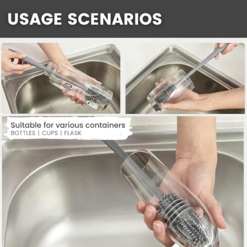 Silicone Bottle Cleaning Brush Long Handle Narrow Neck Water Bottle Cleaner Kitchen Glassware Scrubber Tool