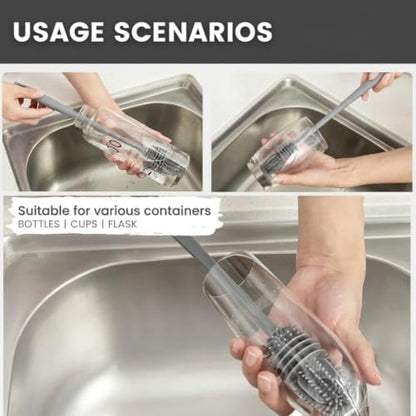Silicone Bottle Cleaning Brush Long Handle Narrow Neck Water Bottle Cleaner Kitchen Glassware Scrubber Tool